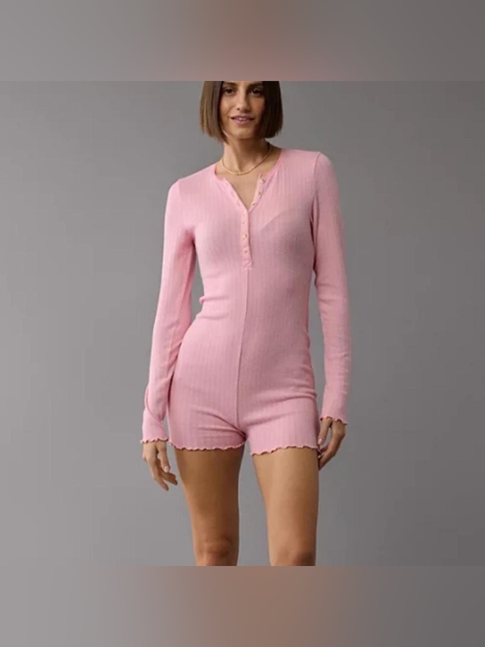 AE Long-Sleeve Lettuce Edge Lounge Romper